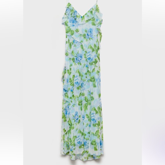 mango blue and green dress Mango Blue and green floral dress with tie up back